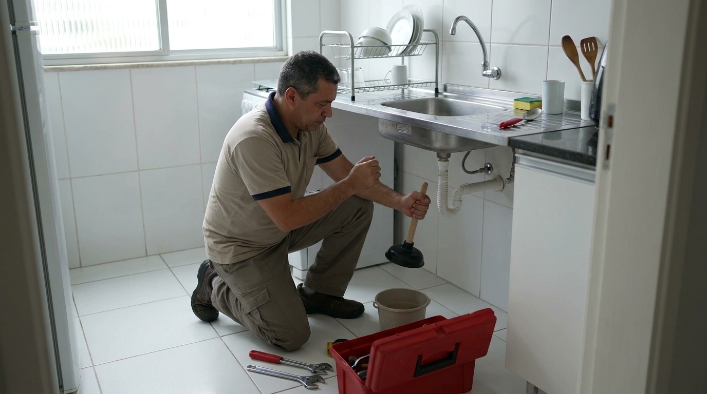 Desentupimento de pia residencial em São José‑SC